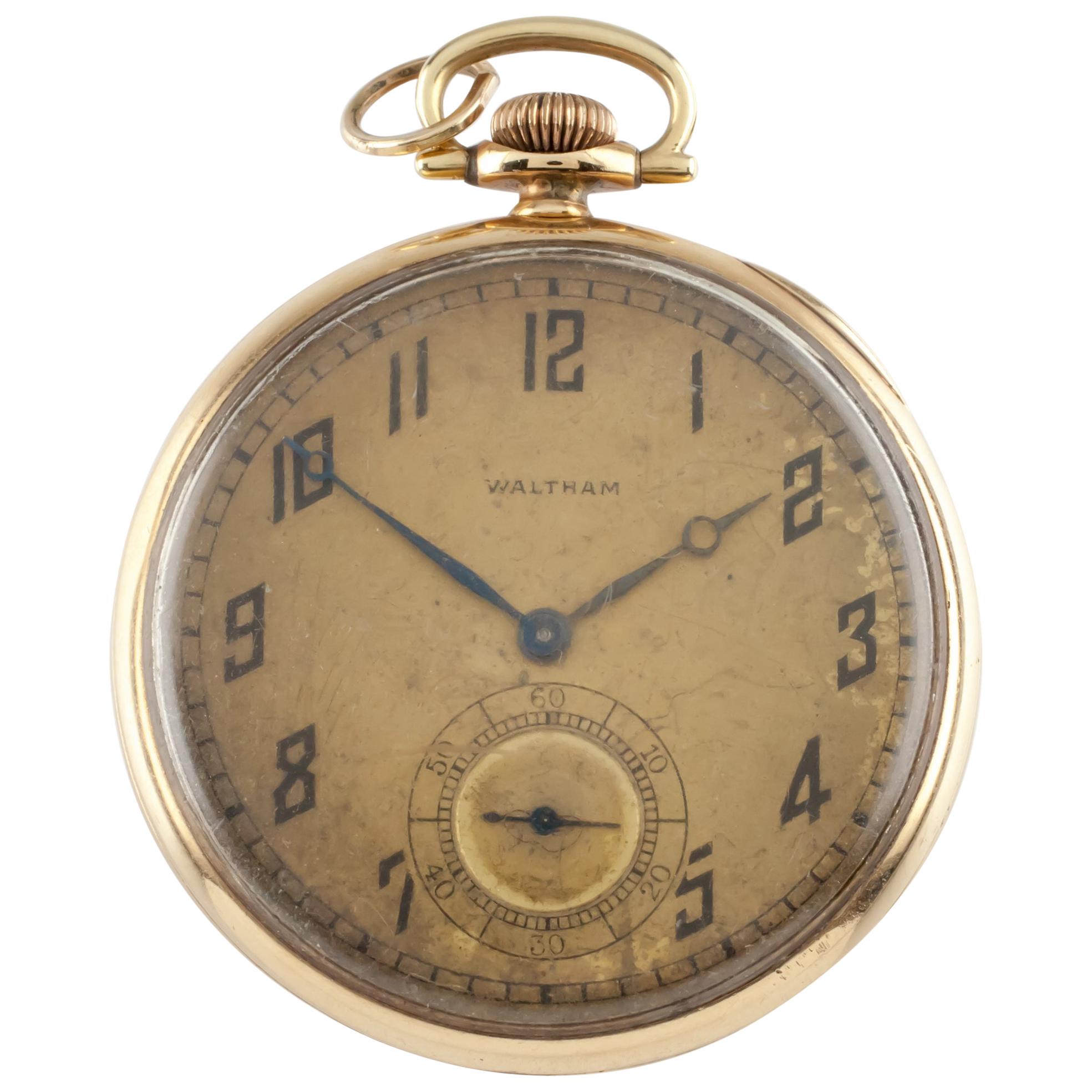 Waltham Colonial Series Open Face 14 Karat Gold Pocket Watch 14s 19 Jewel For Sale