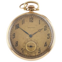 Waltham Colonial Series 14 Karat Gold Taschenuhr 14s 19 Schmuckstück mit offenem Zifferblatt