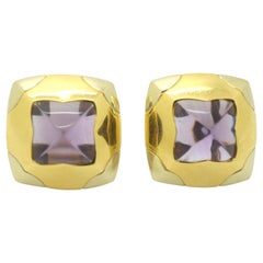 Bulgari Pyramid Amethyst Earrings Two-Tone 18 Karat Gold