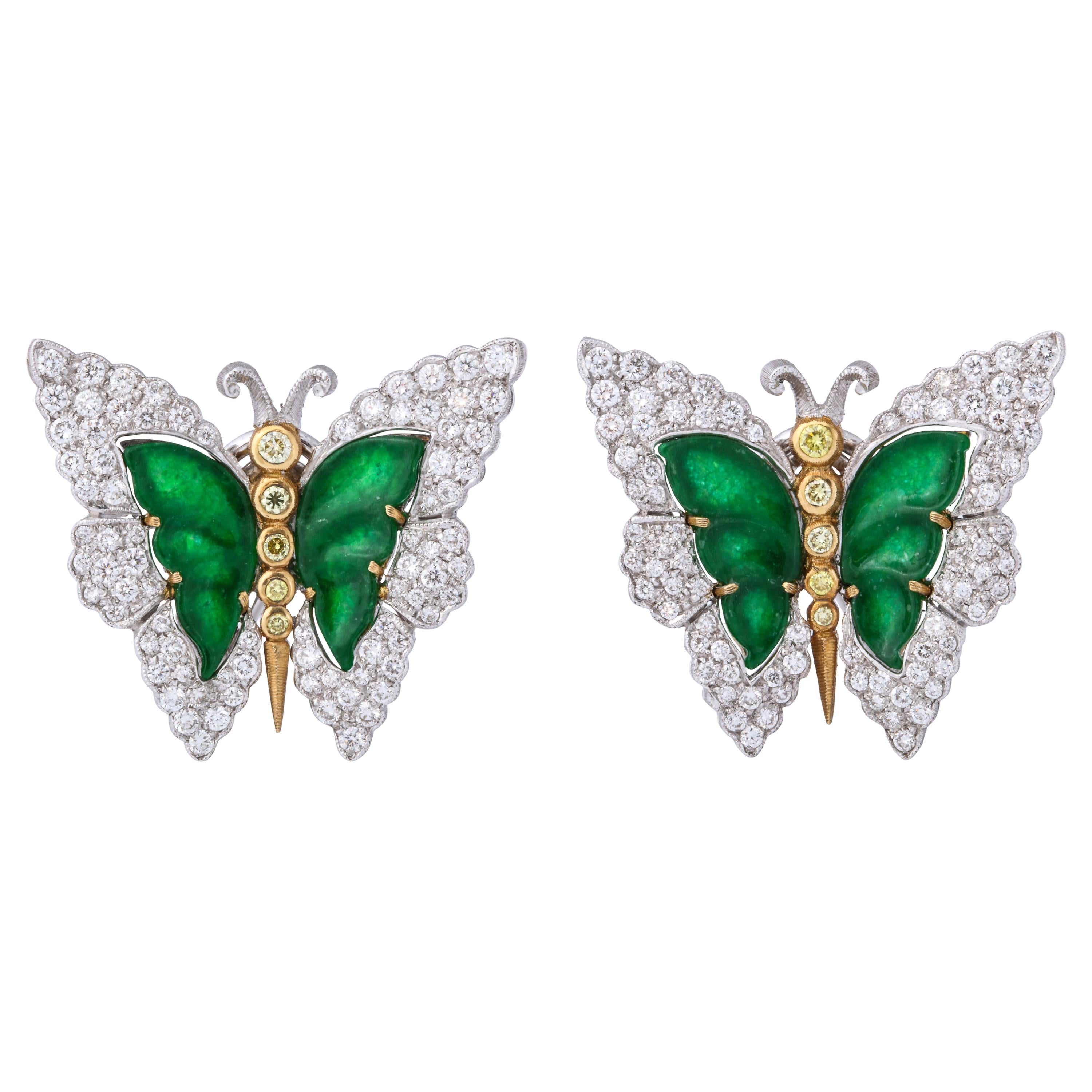 Buccellati Jade Diamond Butterfly Earclips