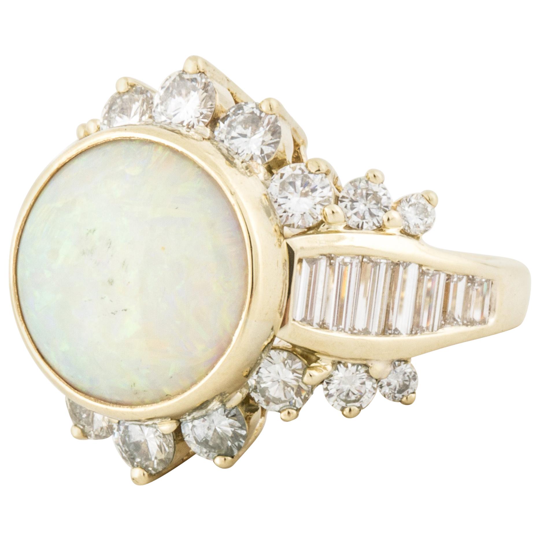 Opal and Diamond Ring in 14K Gold