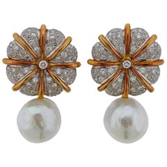 Elizabeth Gage Pearl Diamond Gold Earrings