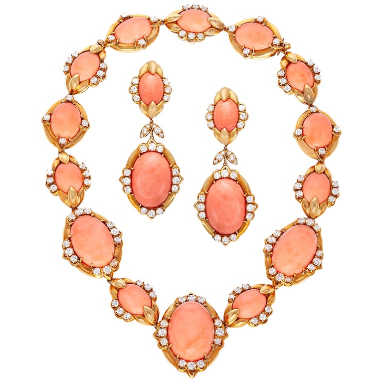 Coral Necklace and Earrings Set For Sale at 1stDibs coral jewelry set