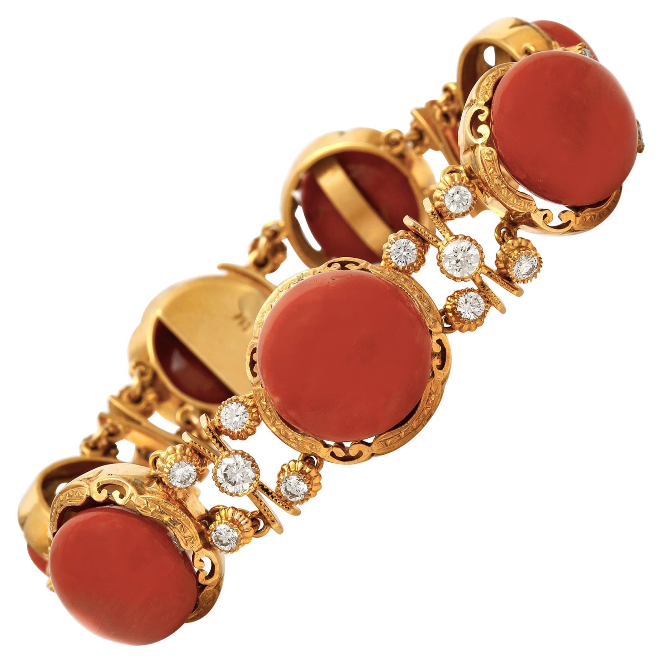 Coral and Diamond Bracelet For Sale