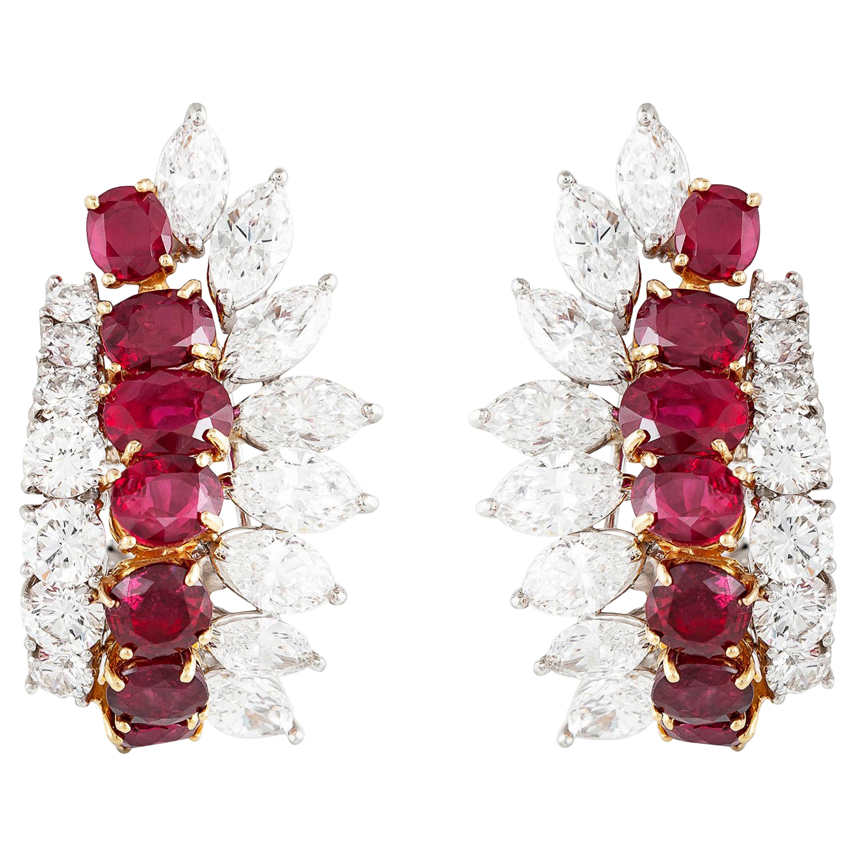 Cartier Diamond and Ruby Cluster Earrings