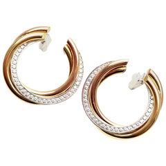 Cartier Trinity Diamond Tri-Color Gold Hoop Earrings
