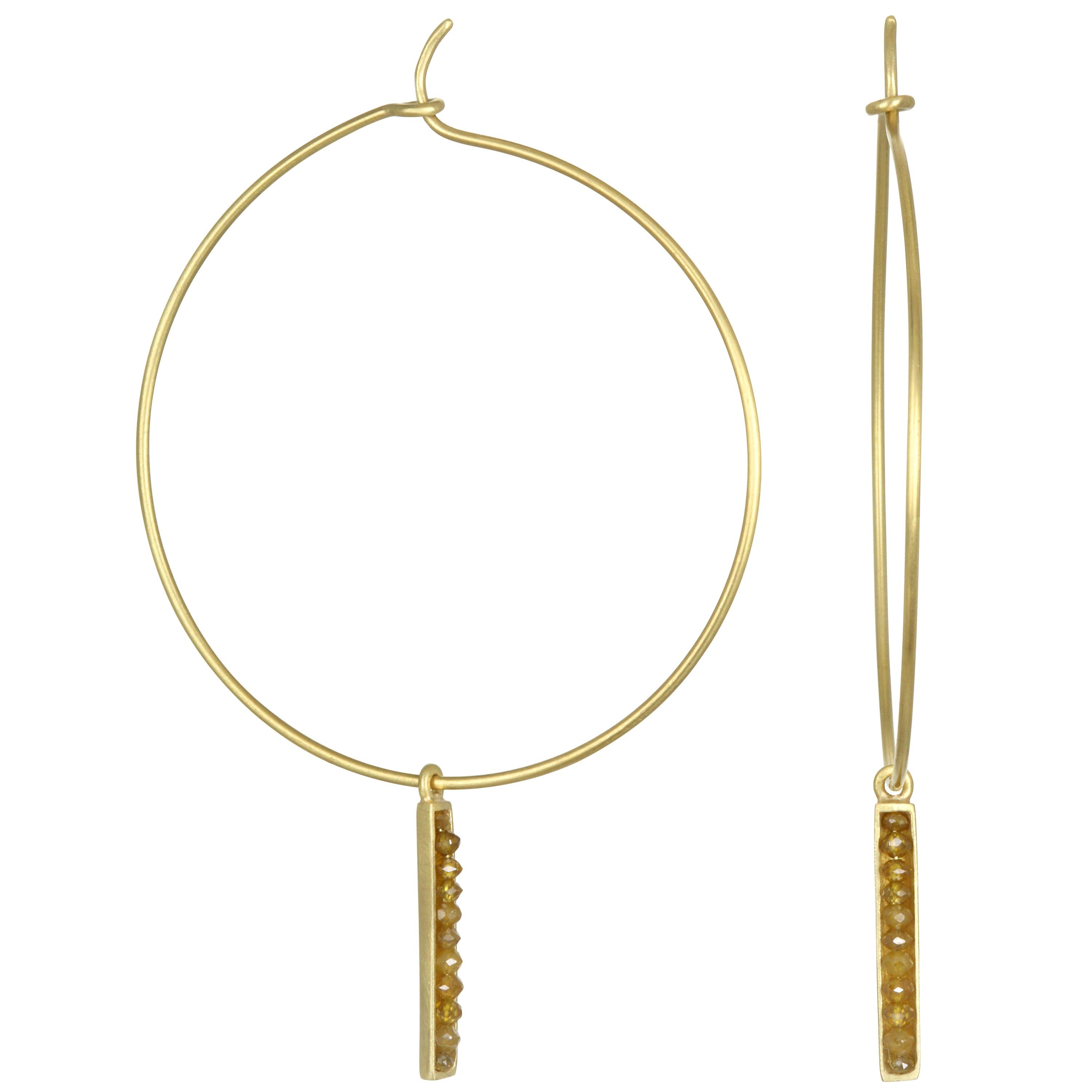 Faye Kim 18 Karat Gold and Diamond Bar Drops for Hoops