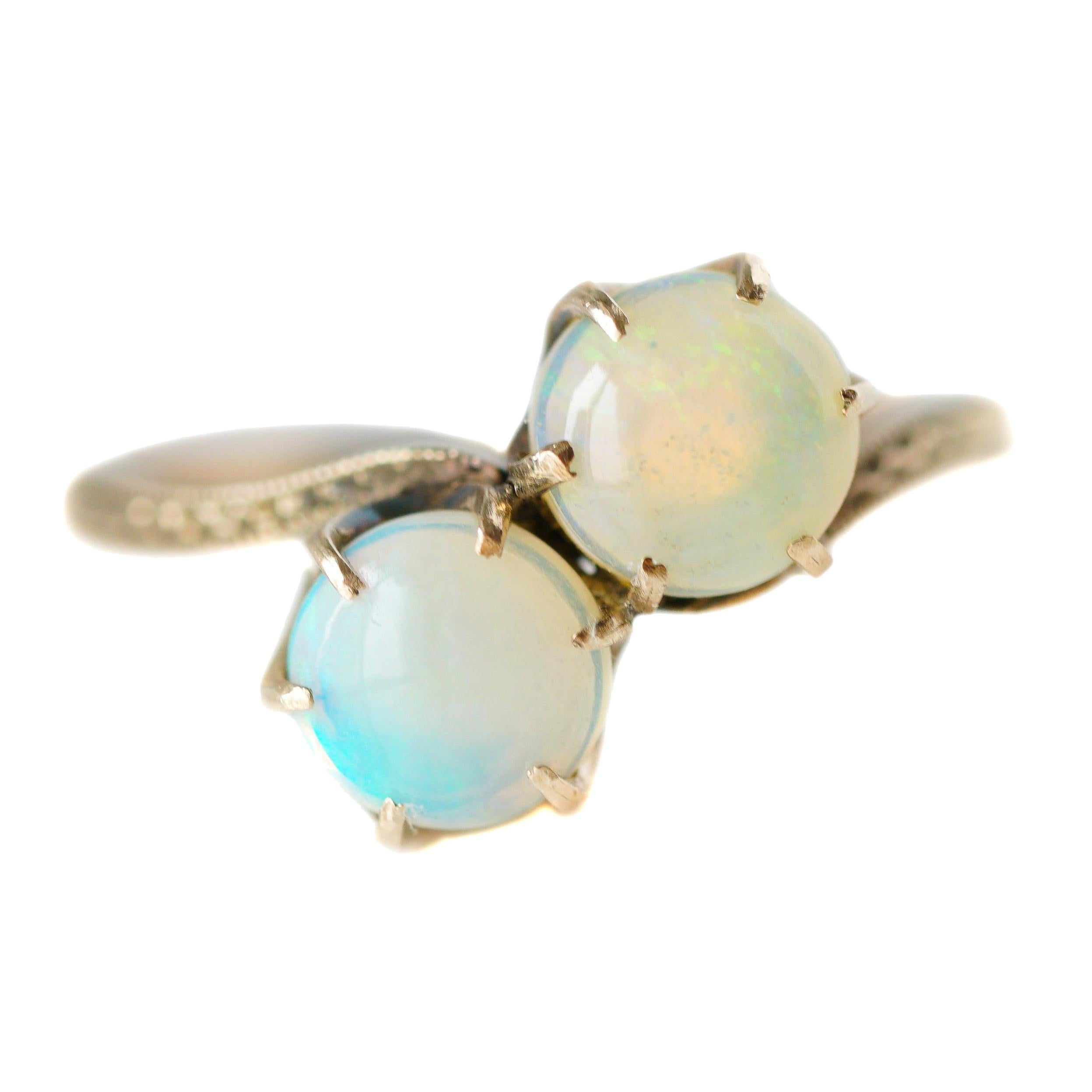 1890s Opal Bypass 'Toi et Moi' 14 Karat Rose Gold Ring