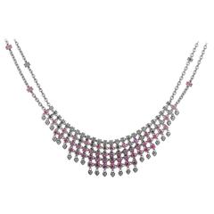 Vintage Paul Morelli Diamond and Ruby White Gold Necklace