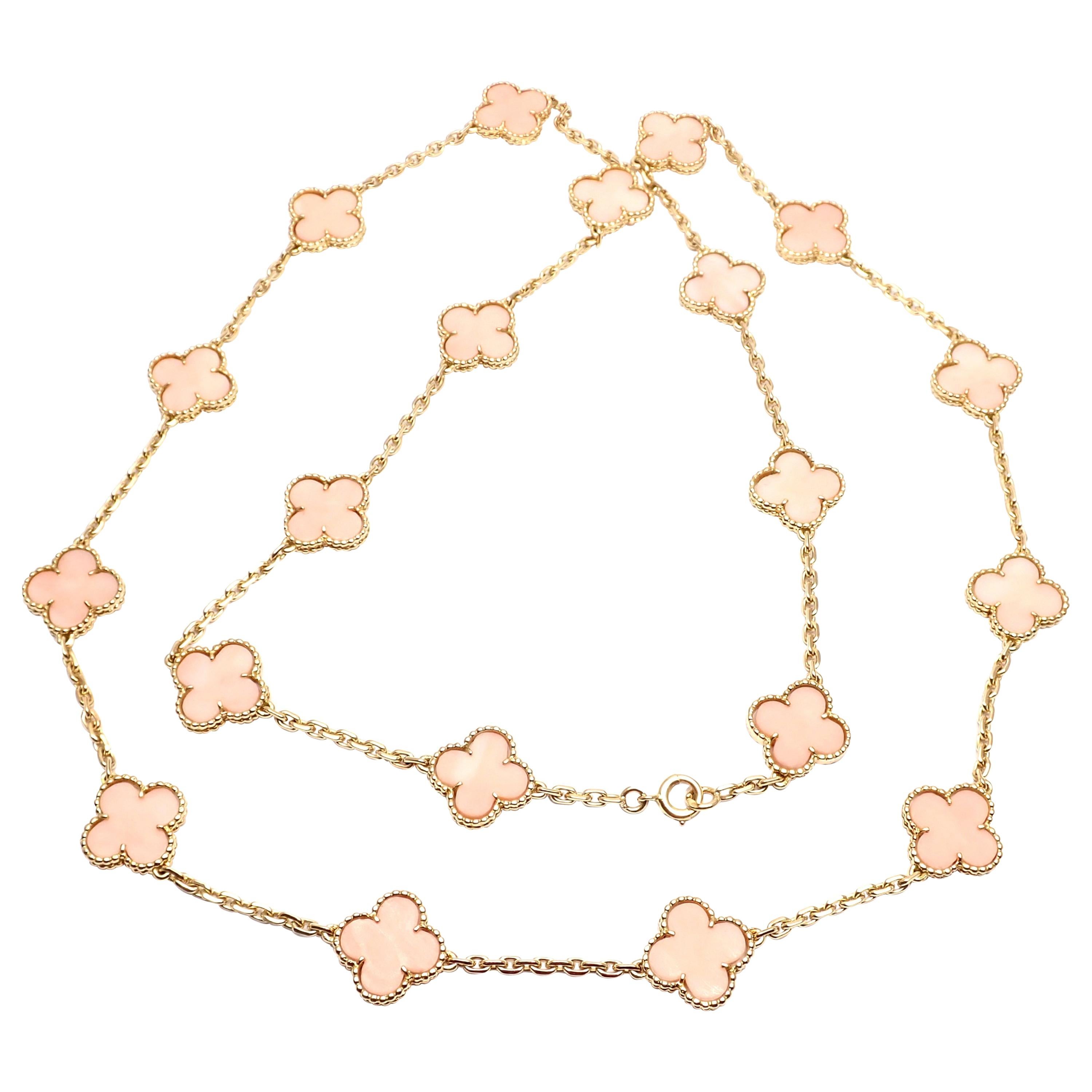 Van Cleef & Arpels 20 Motifs Angel Skin Coral Vintage Alhambra Gold Necklace