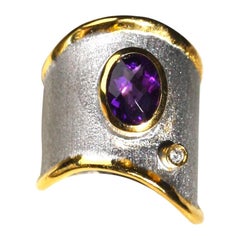 Yianni Creations 1.25 Carat Amethyst and Diamond Fine Silver 24 Karat Gold Ring