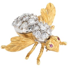 Herbert Rosenthal 2 Carat Diamond Bee Brooch Pin Vintage 18 Karat Gold Jewelry