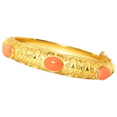 Coral and Gold Bangle Bracelet