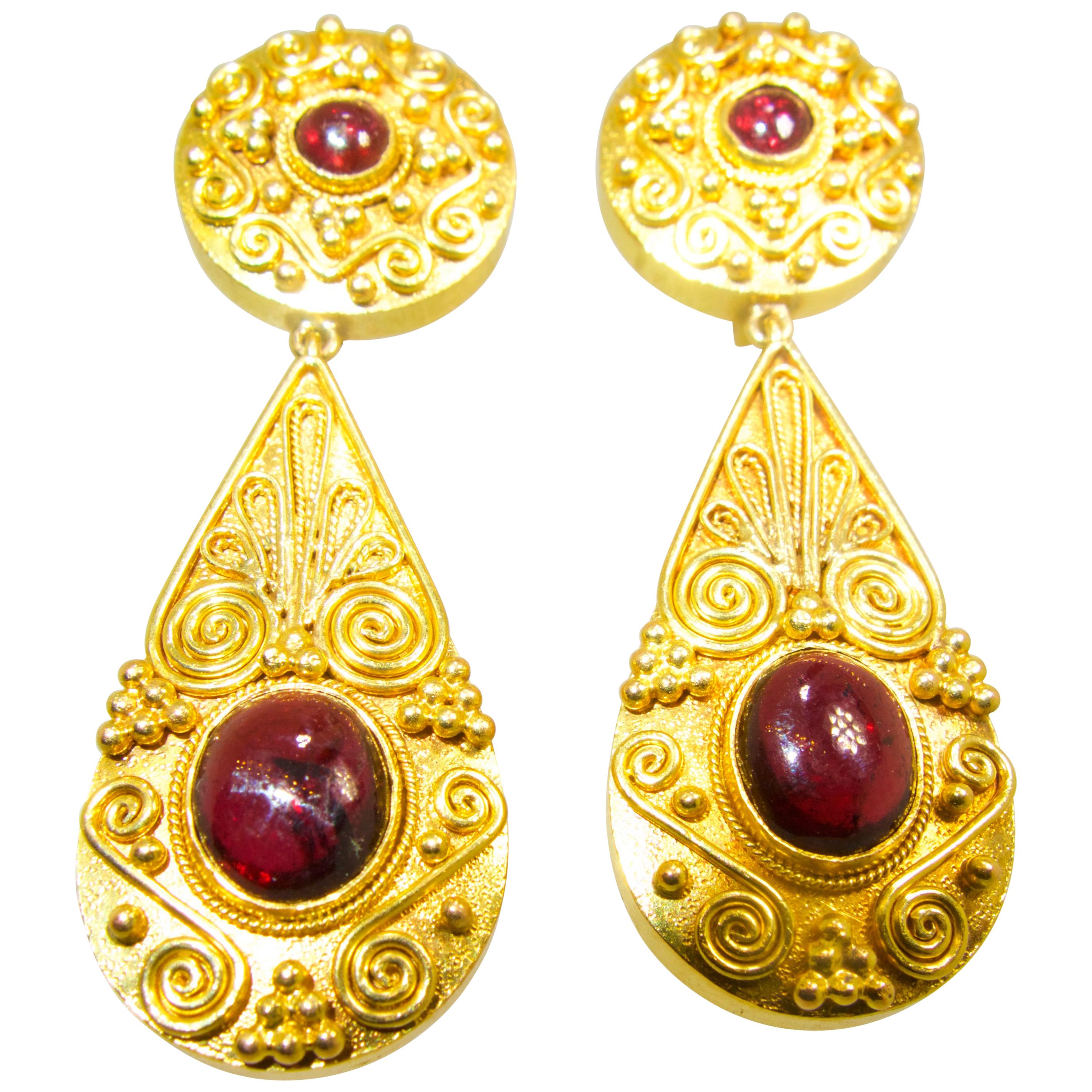 18 Karat Gold and Garnet Pendant Style Earrings