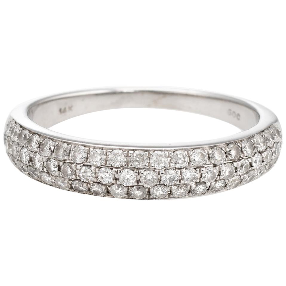 Estate Pave Diamond Band 14 Karat White Gold 0.60 Carat Wedding Stacking Ring