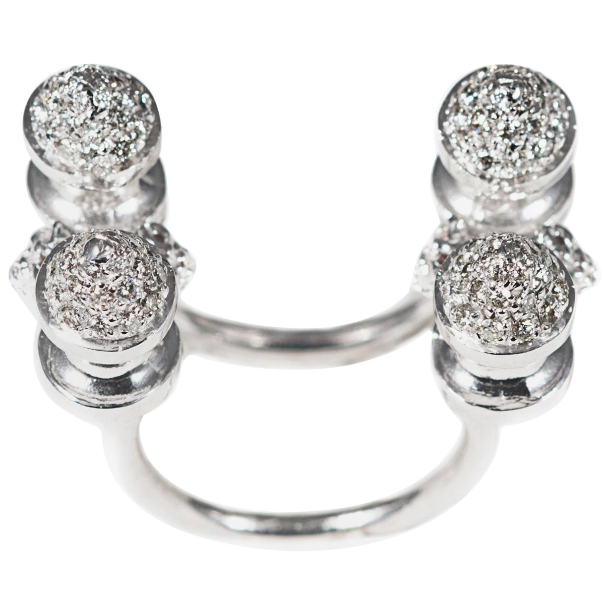 4 Studs White Gold Ring with Diamonds For Sale