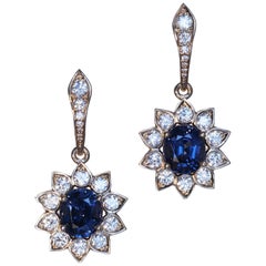 Robert Vogelsang 3.05 Carat Blue Spinel Diamond Rose Gold Dangling Earrings