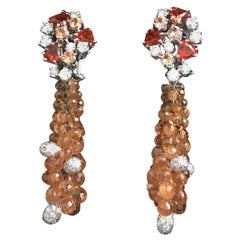 Chandelier Earrings Orange Fire Opal Sapphires and Diamonds