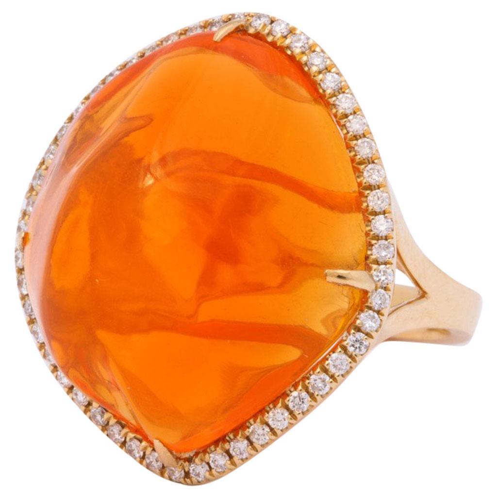 Fire Opal Diamond Gold Cocktail Ring