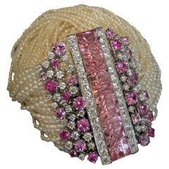 Charm Bracelet Small Pearls Tourmaline Diamonds Sapphires