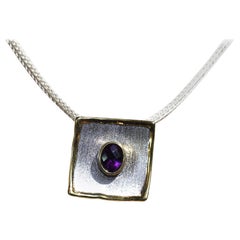 Yianni Creations Amethyst Fine Silver and 24 Karat Gold Two Tone Square Pendant