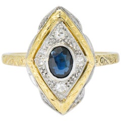 Antique Edwardian 0.50 Carat Sapphire Diamond Platinum-Topped 18 Karat Gold Ring