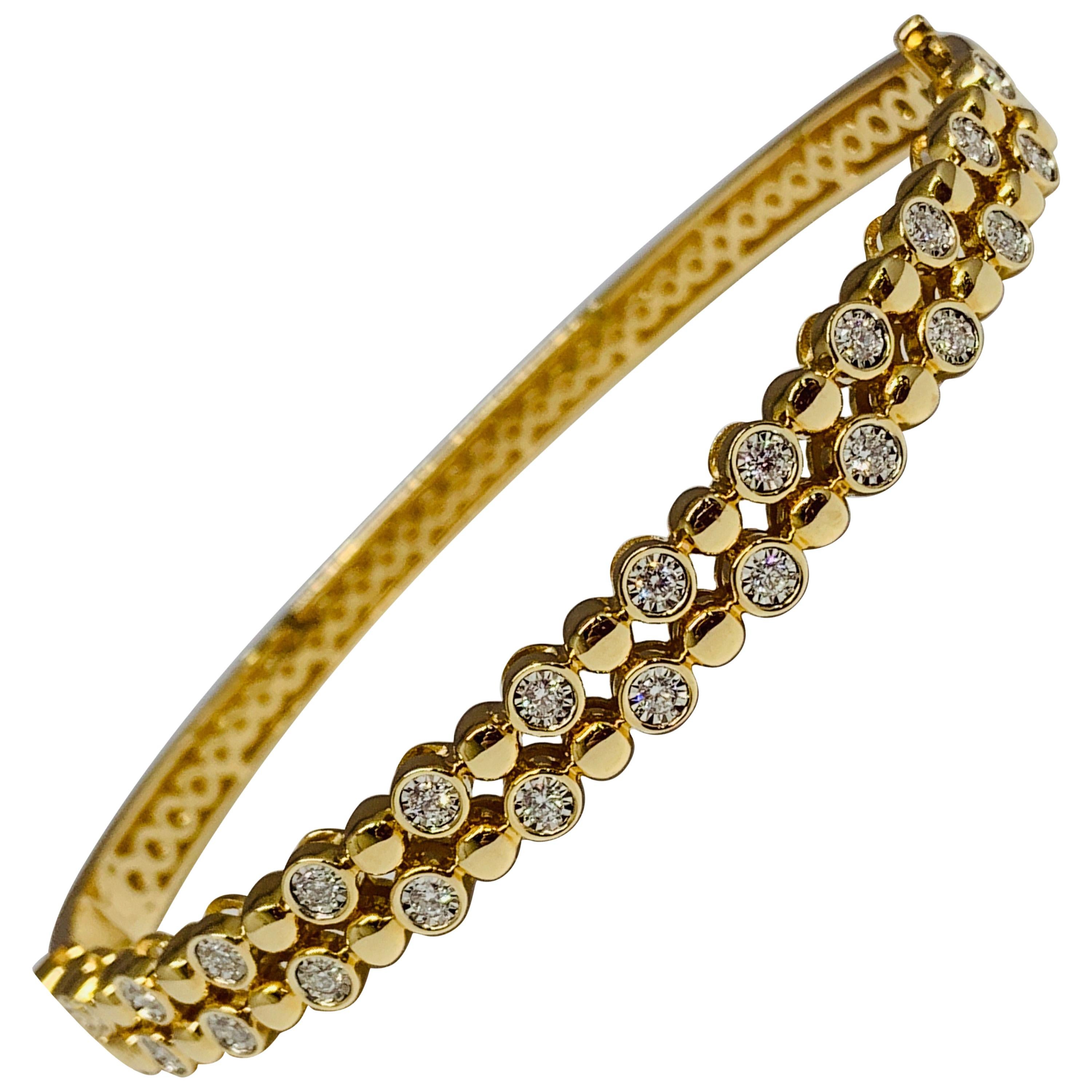 14 Karat Yellow Gold Bezel Set 0.50 Carat Round Diamond Double Row Bracelet