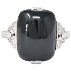 Tiffany & Co. Edwardian Diamond Onyx Platinum-Topped 18 Karat Gold Ring