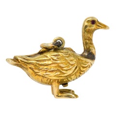 Art Nouveau Ruby 14 Karat Goose with Golden Egg Charm