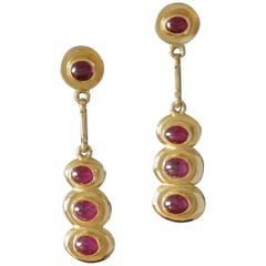 1970s Theo Sebald Mid-Century Modernist Ruby Gold Dangle Drop Earrings