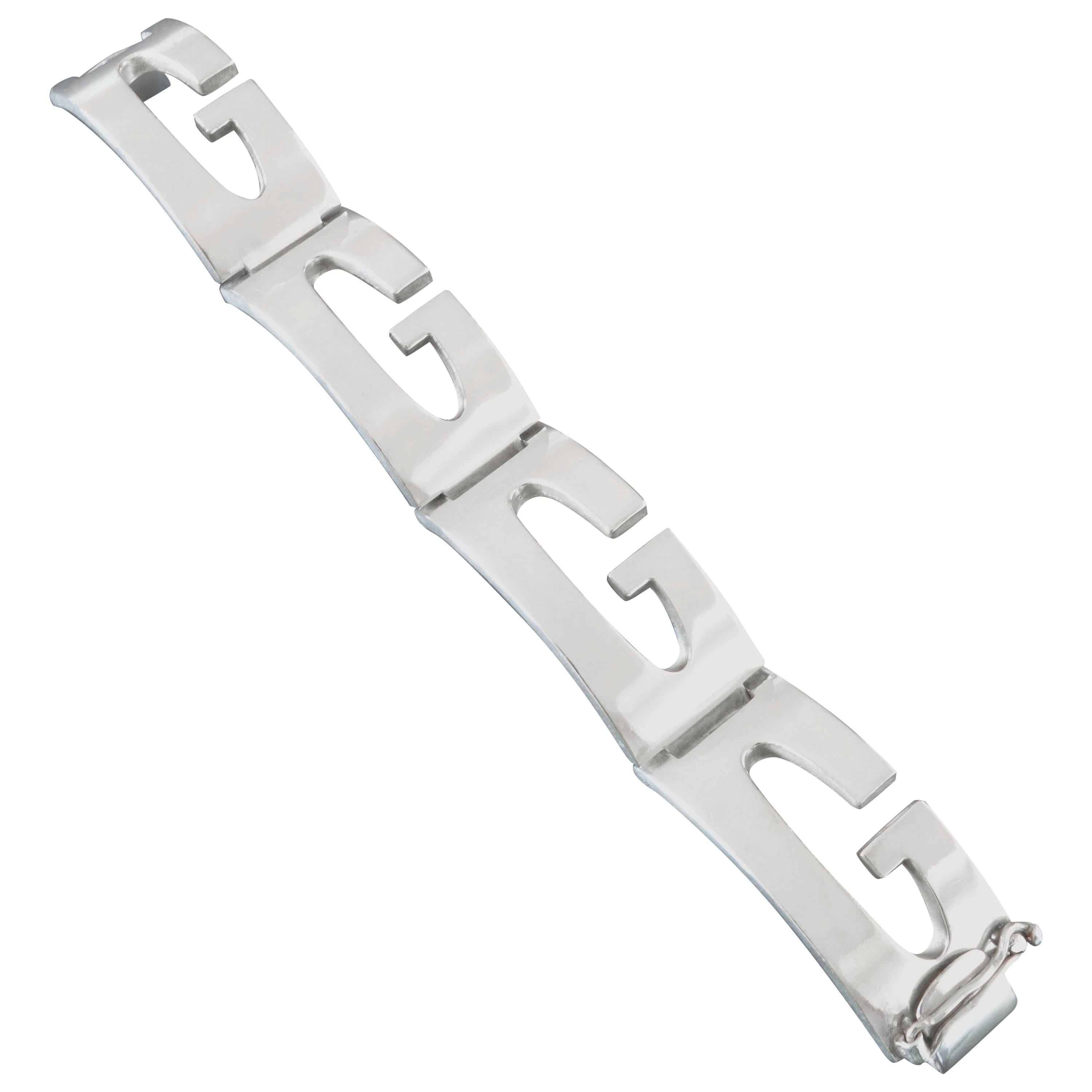 1970s Gucci Midcentury Modernist Silver Link Bracelet For Sale