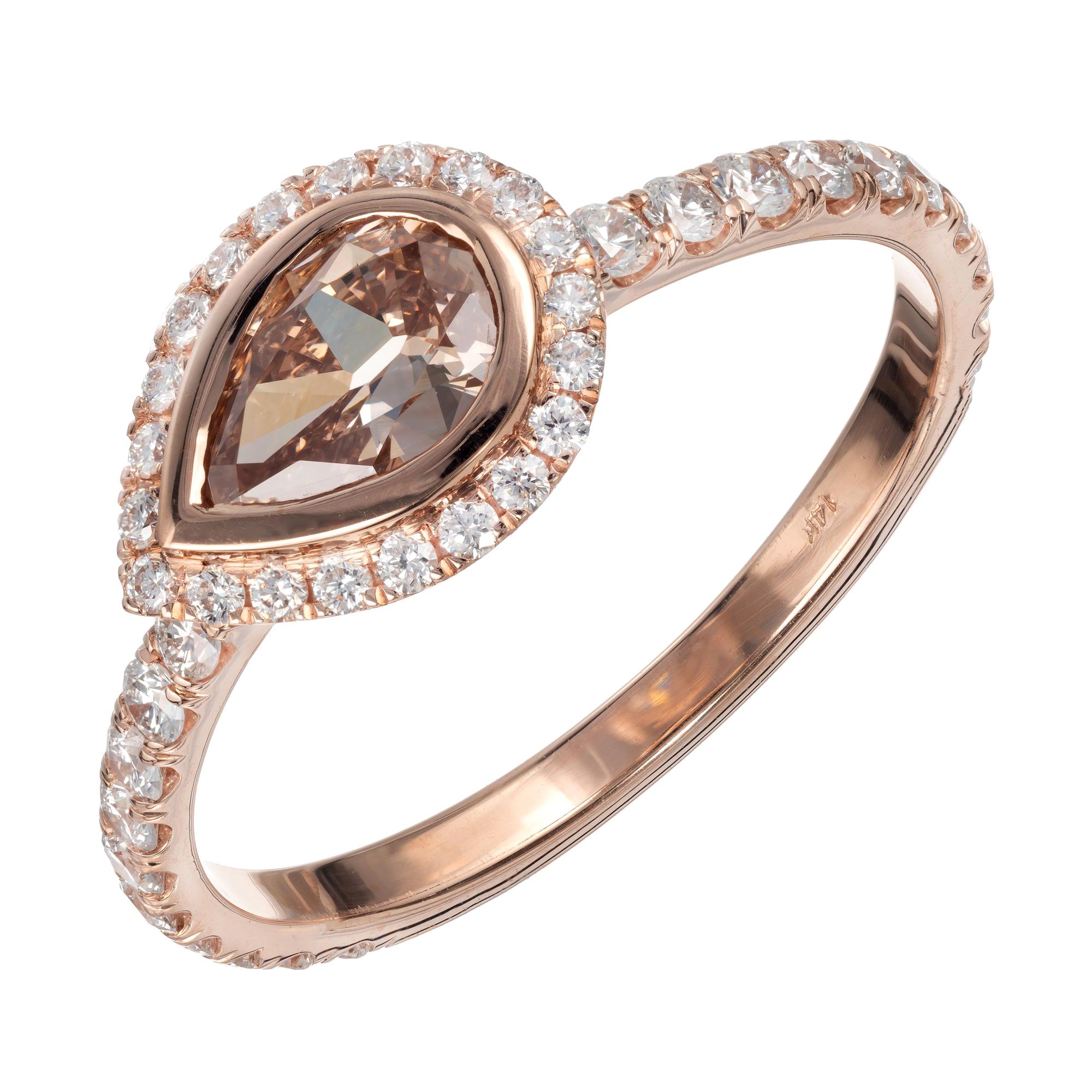 Bague de fiançailles Peter Suchy en or rose avec diamants bruns de 0,51 carat certifiés GIA