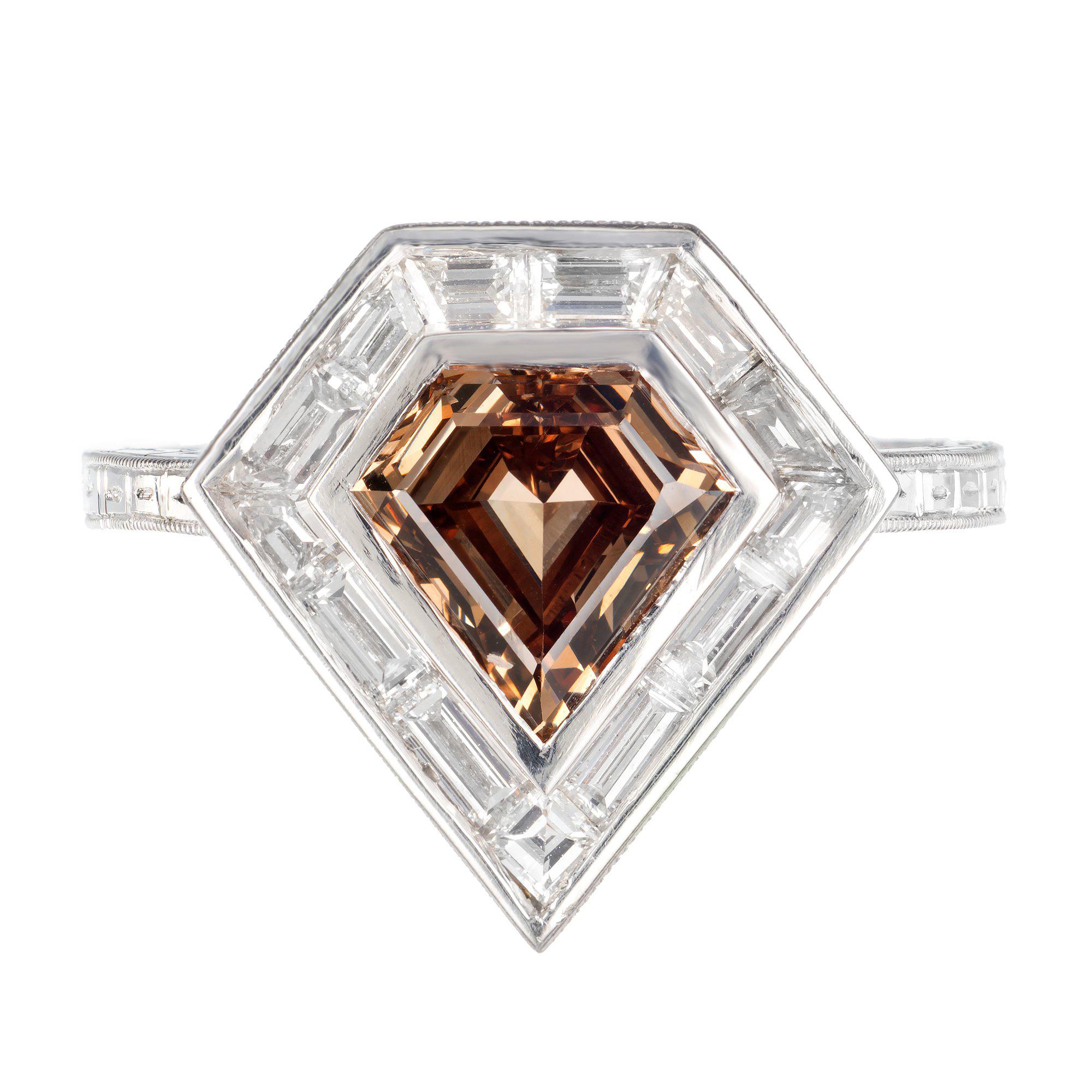 Peter Suchy GIA Certified 1.63 Carat Brown Diamond Platinum Engagement Ring