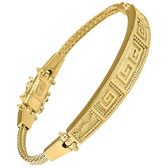 Georgios Collections 18 Karat Yellow Gold Greek Key Design Bangel Rope Bracelet 