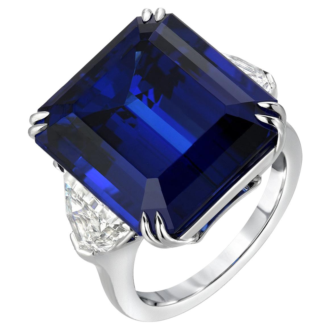 Tanzanite Emerald Cut Diamond Platinum Cocktail Blue Ring 20.51 Carat