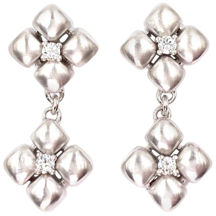 Marlene Stowe Platinum and 18 Karat Diamond Flower Drop Earrings For Sale