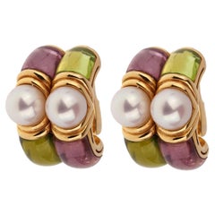 Bulgari Amethyst Peridot Gold Hoop Earrings