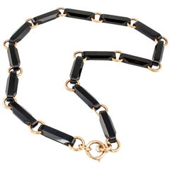 Victorian Black Onyx Link Gold Necklace