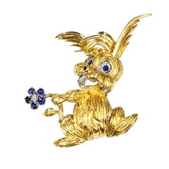 Retro Whimsical Gold and Gem Set Large Bunny Rabbit Brooch