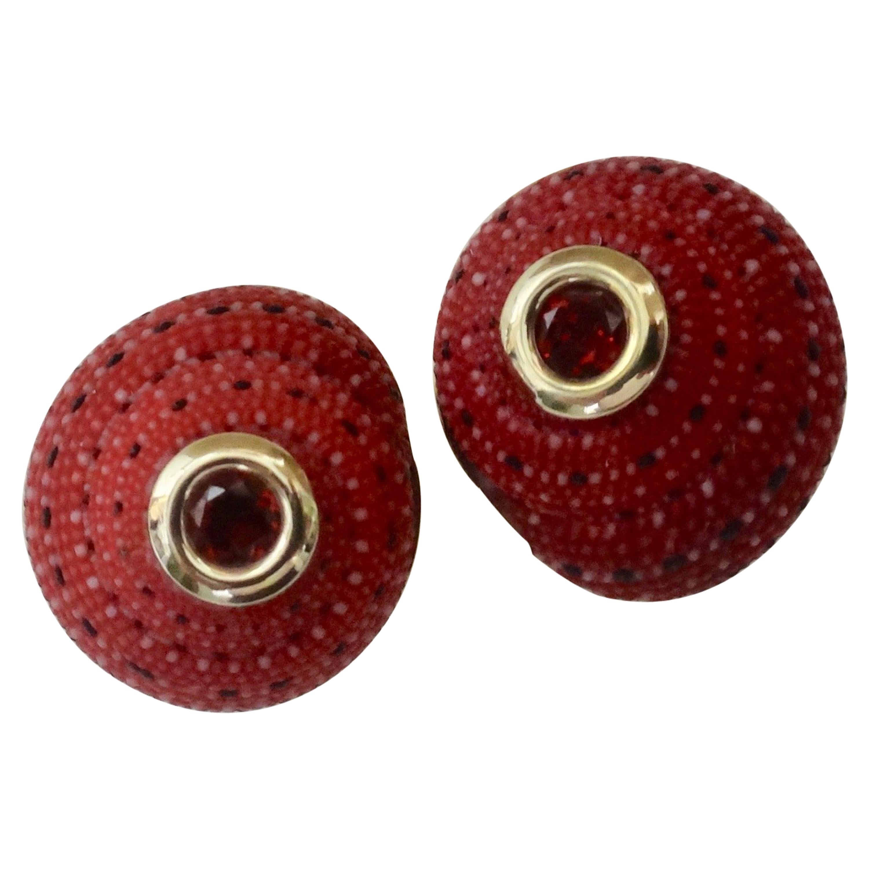 Michael Kneebone Strawberry Shell Mozambique Garnet Button Earrings