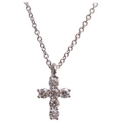 18 Karat White Gold Tiny Cross with 0.30 Carat of Diamond on Cable Chain