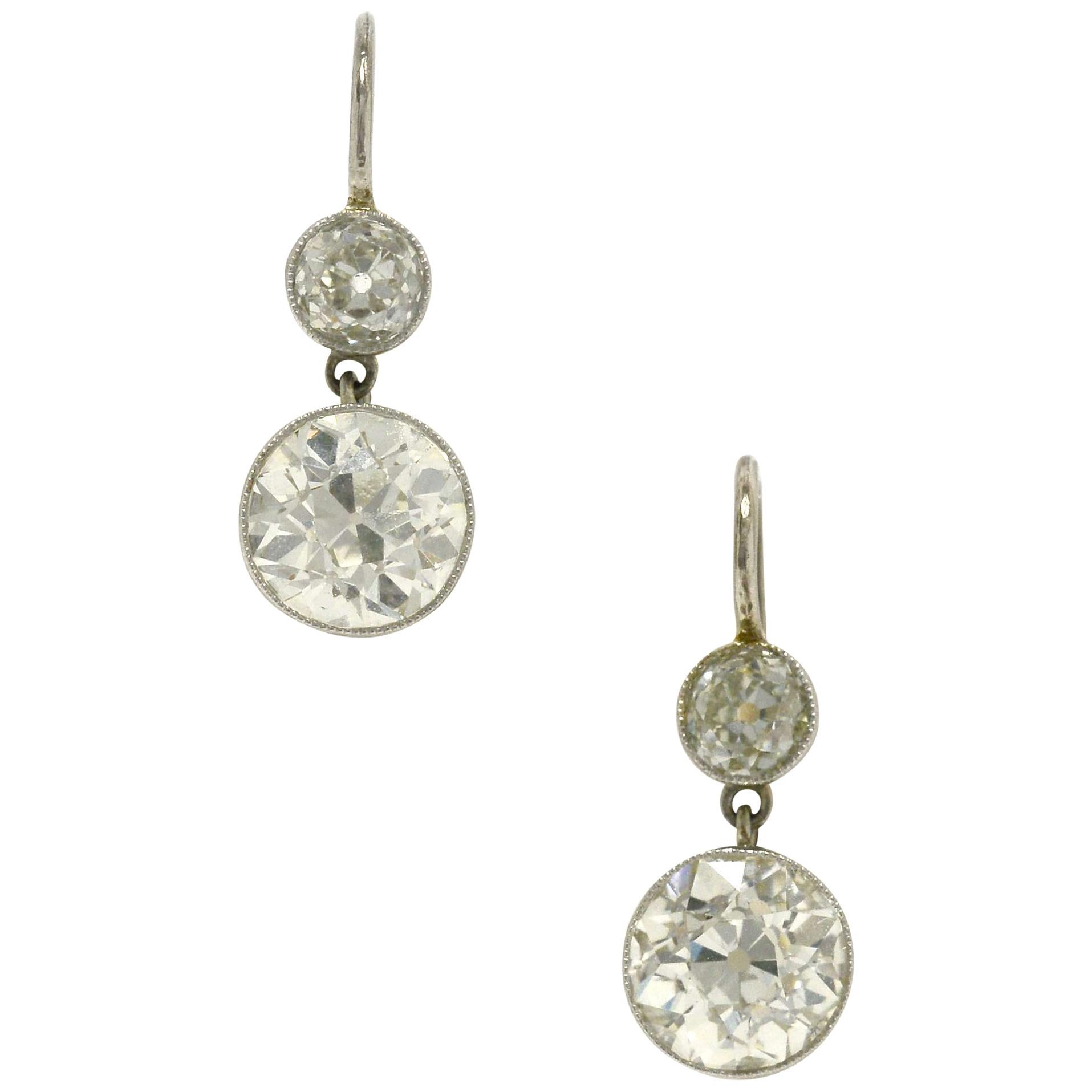 On Hold 4.36 Carat Diamond Drop Earrings Belle Époque Dangle Round Platinum