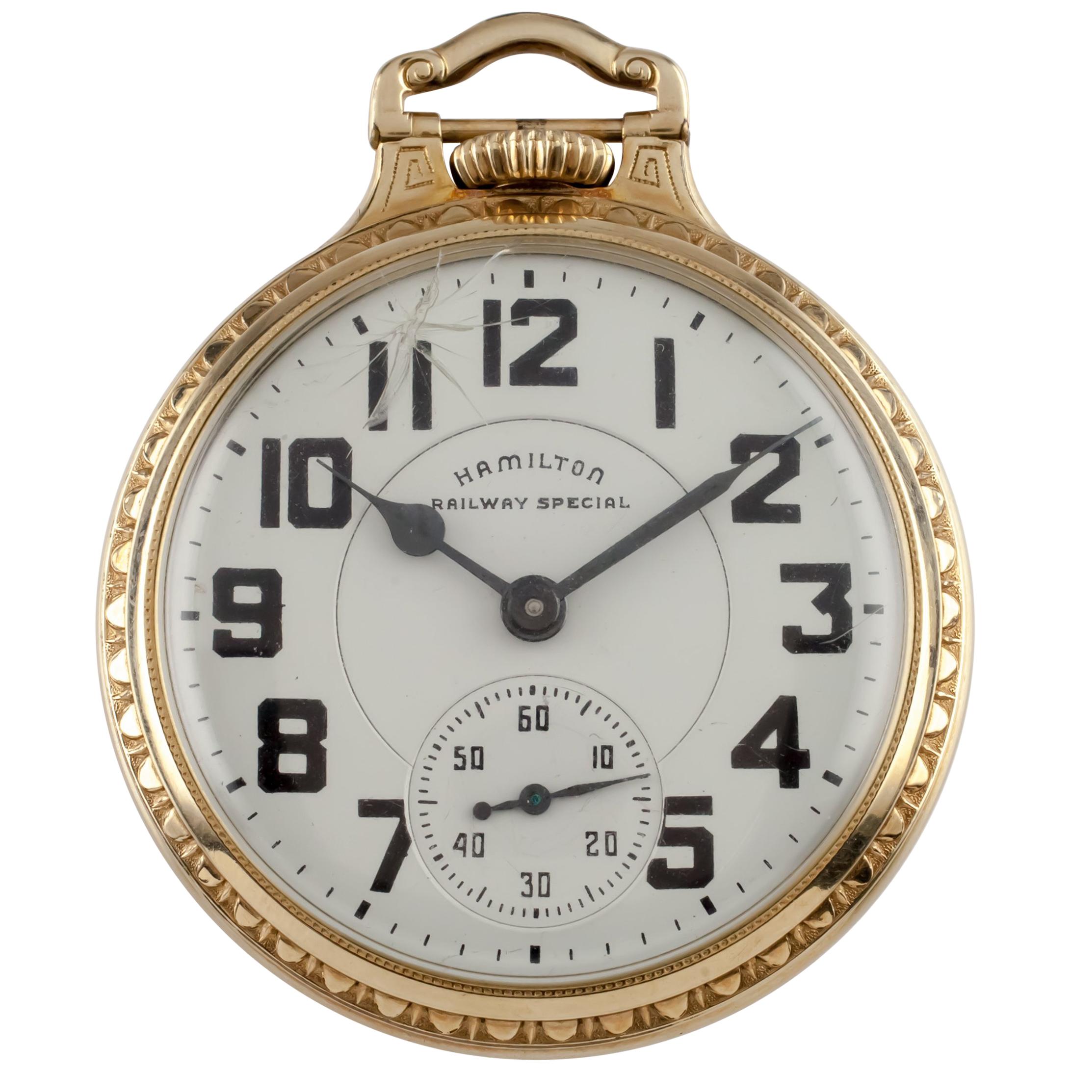 Hamilton Railway Special Gr 992B Open Face Gold Filled Pocket Watch 21 Jewel