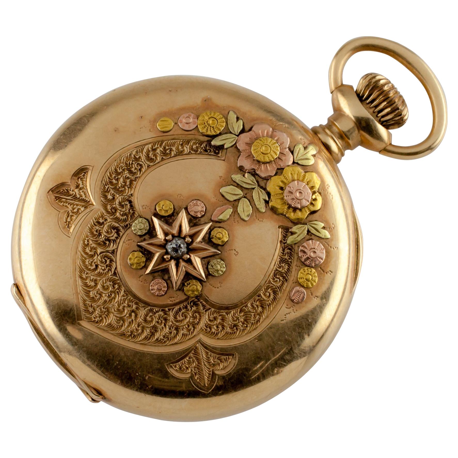 Waltham Full Hunter 14 Karat Yellow Gold Pocket Watch 16 Jewel, 1900