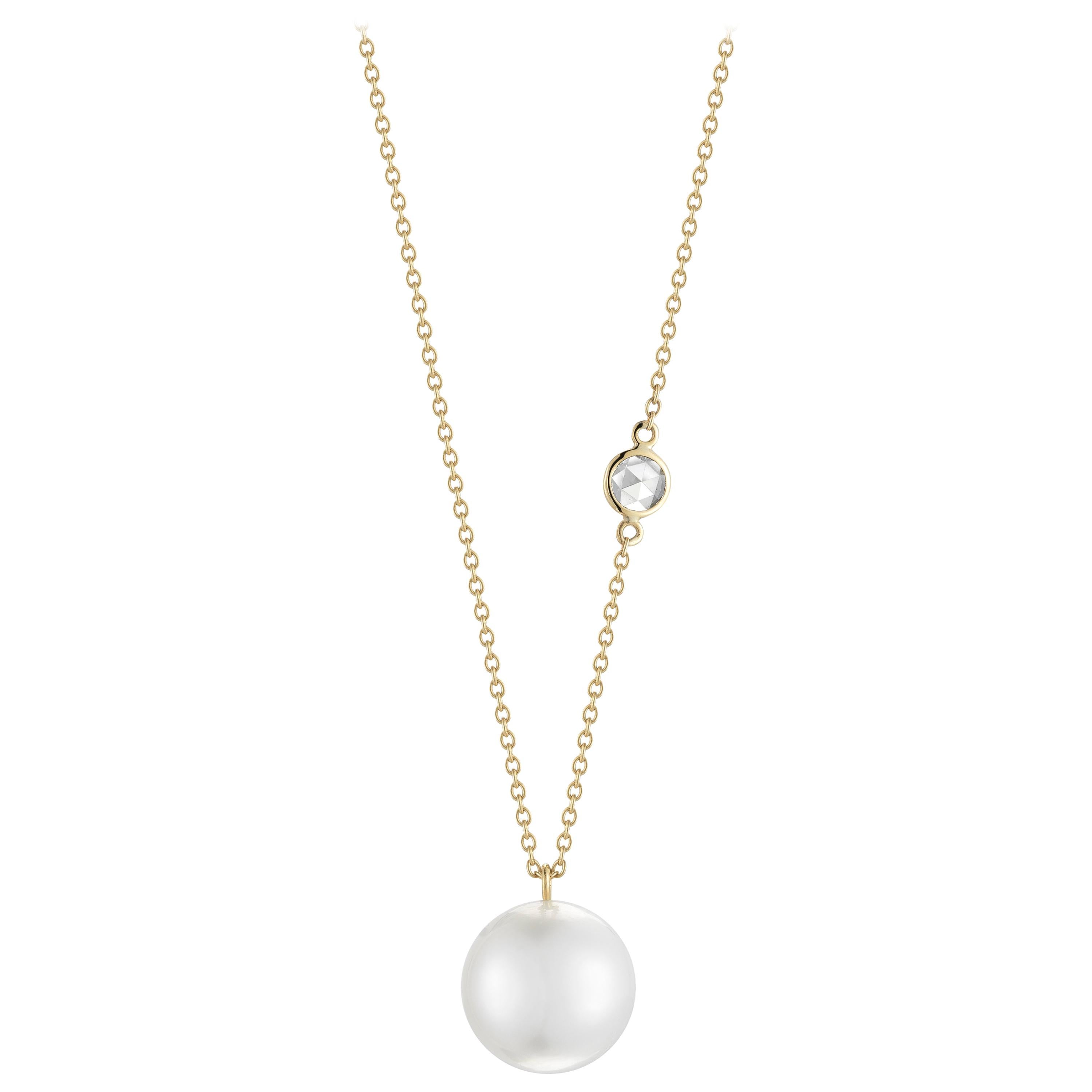 South Sea Pearl and .15 Carat Rose Cut Diamond Necklace For Sale