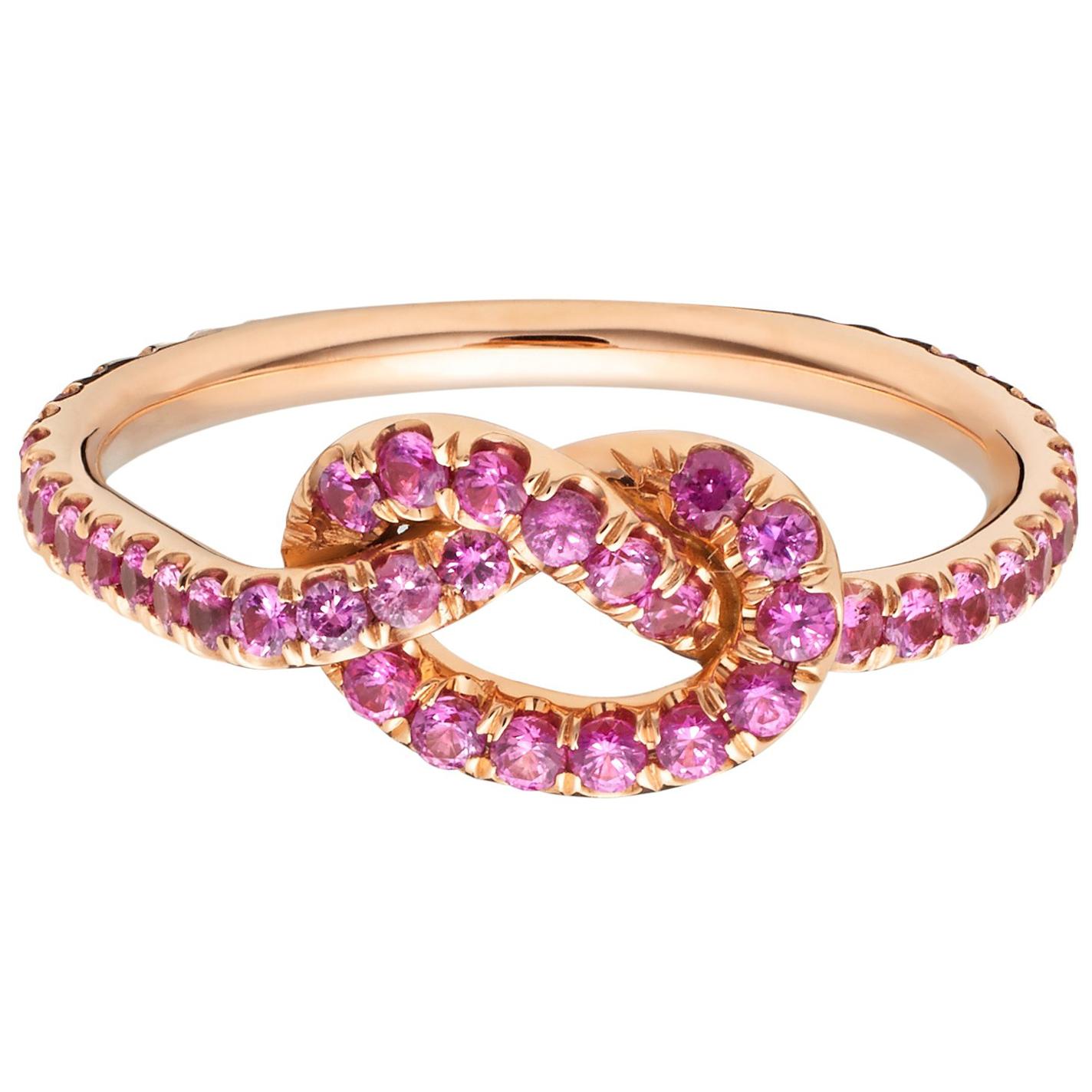 18 Karat Large Pink Sapphire Love Knot Ring For Sale