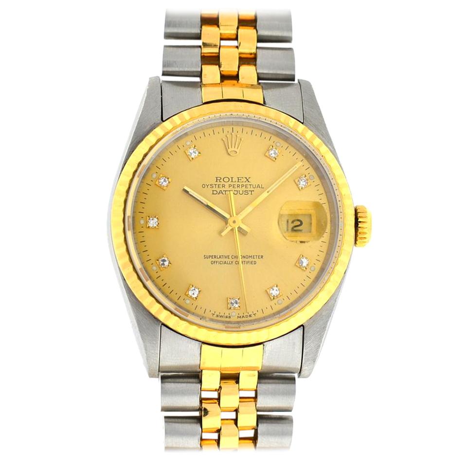 Rolex Yellow 16233 Two-Tone Datejust Factory Diamond Dial Watch