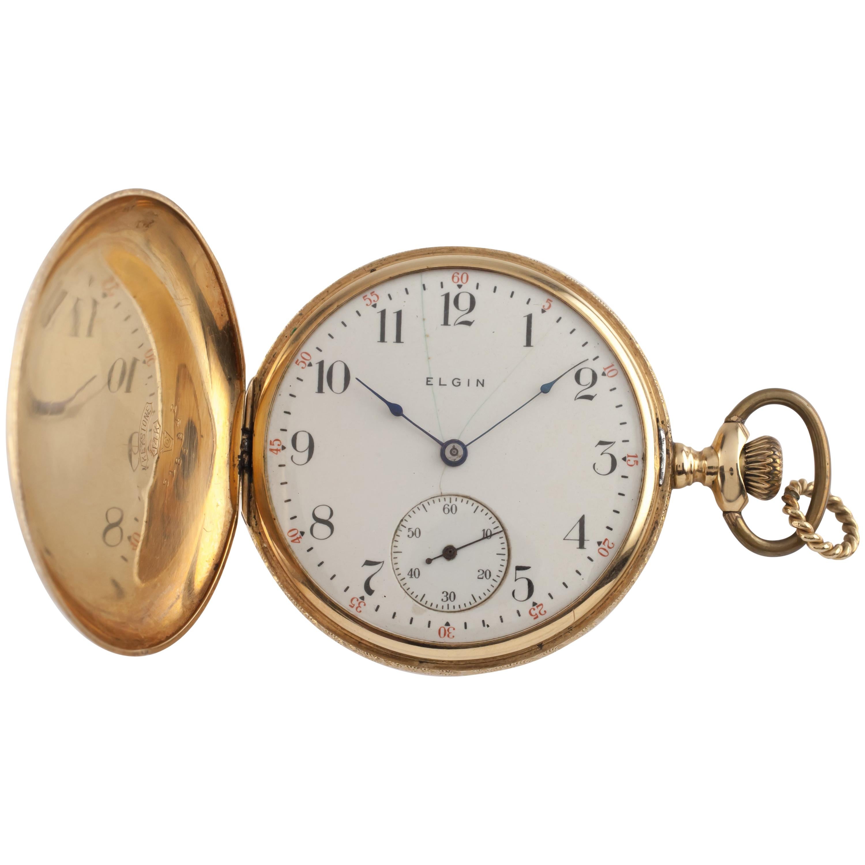 Elgin Antique Full Hunter 14 Karat Yellow Gold Pocket Watch Gr 339 17-Jewel