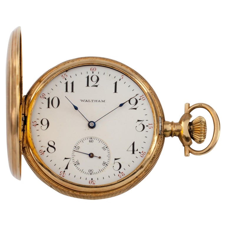 Waltham Full Hunter 14 Karat Yellow Gold Pocket Watch 15 Jewel Grade