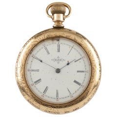 Reloj de bolsillo antiguo Elgin Open Face 14 Karat Yellow GF Gr 117 17 Jewel, 1897